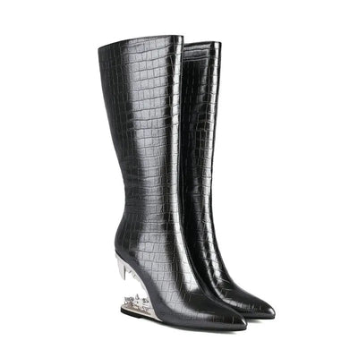 Maria – Metall-Ausschnitt Tigerzahn Damen Knöchelhohe Stiefel