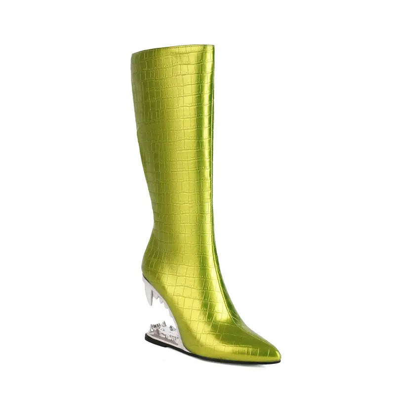 Maria – Metall-Ausschnitt Tigerzahn Damen Knöchelhohe Stiefel