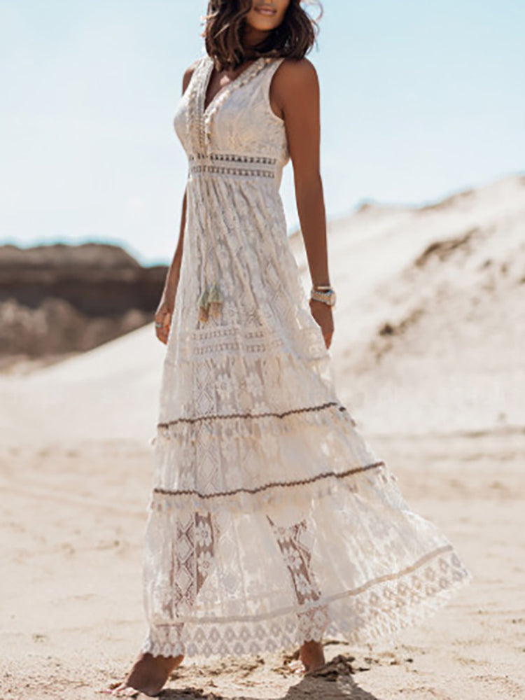 Heidi-Mode | Damen Boho Maxi Kleid Lüftig & Bohème
