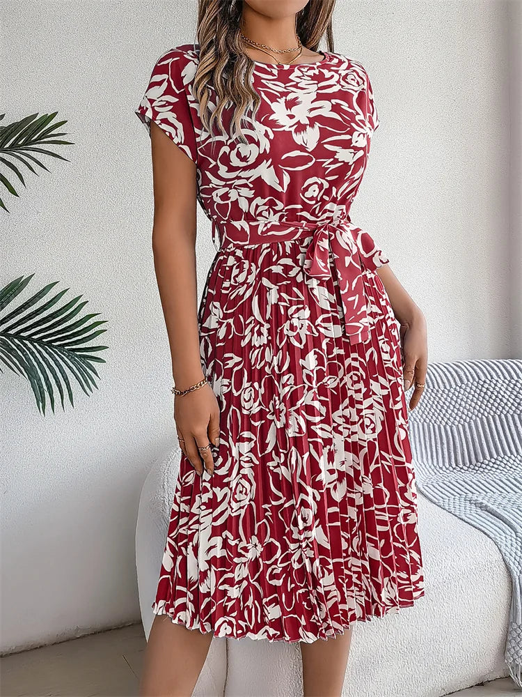 Plisseekleid mit Taillengürtel | Florales Muster | Elegante Silhouette