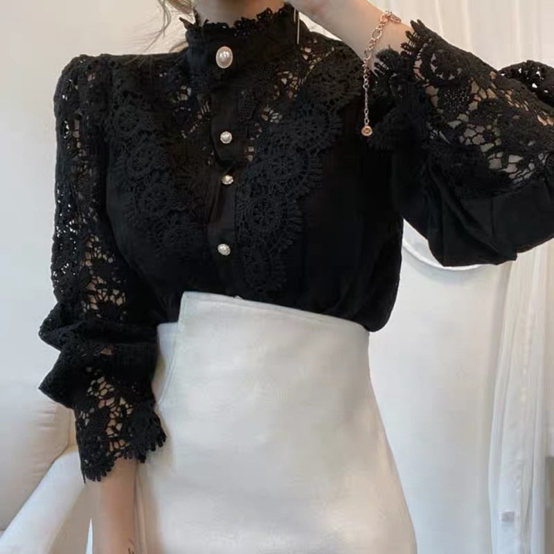 Bluse mit Häkelspitze | Puffärmel | Vintage-Romantik