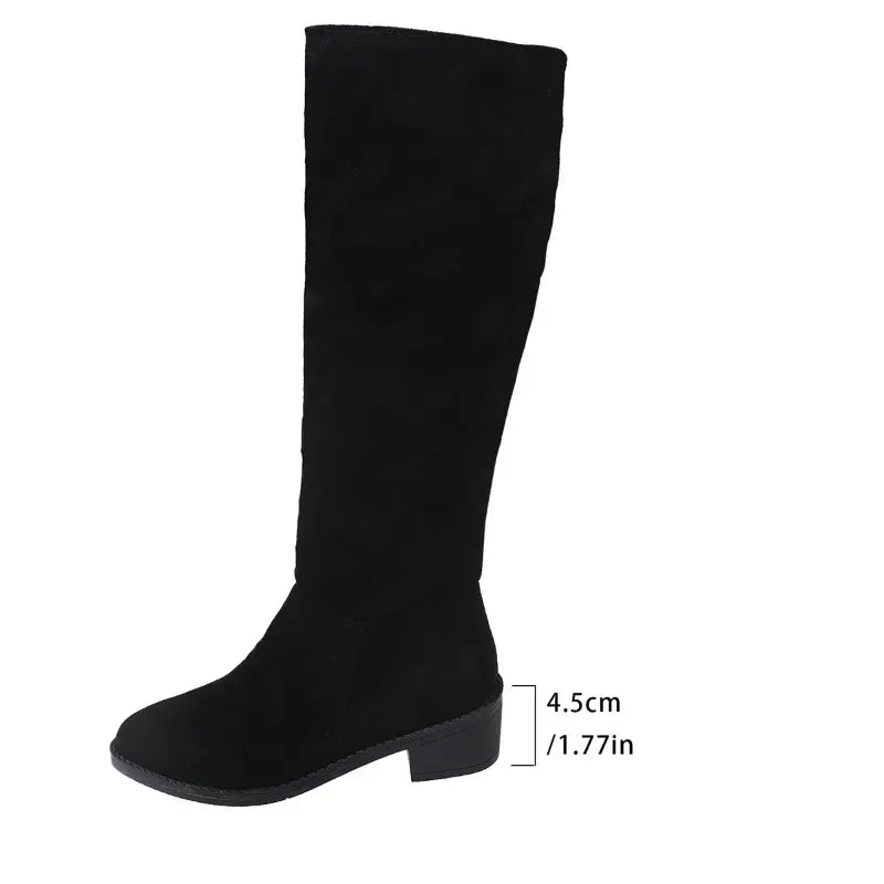 Kniehohe Stiefel | Veloursoptik | Geraffter Schaft