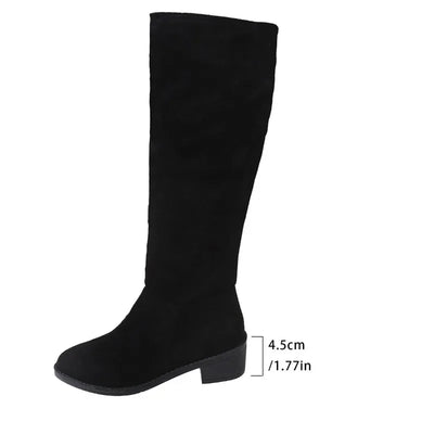 Kniehohe Stiefel | Veloursoptik | Geraffter Schaft