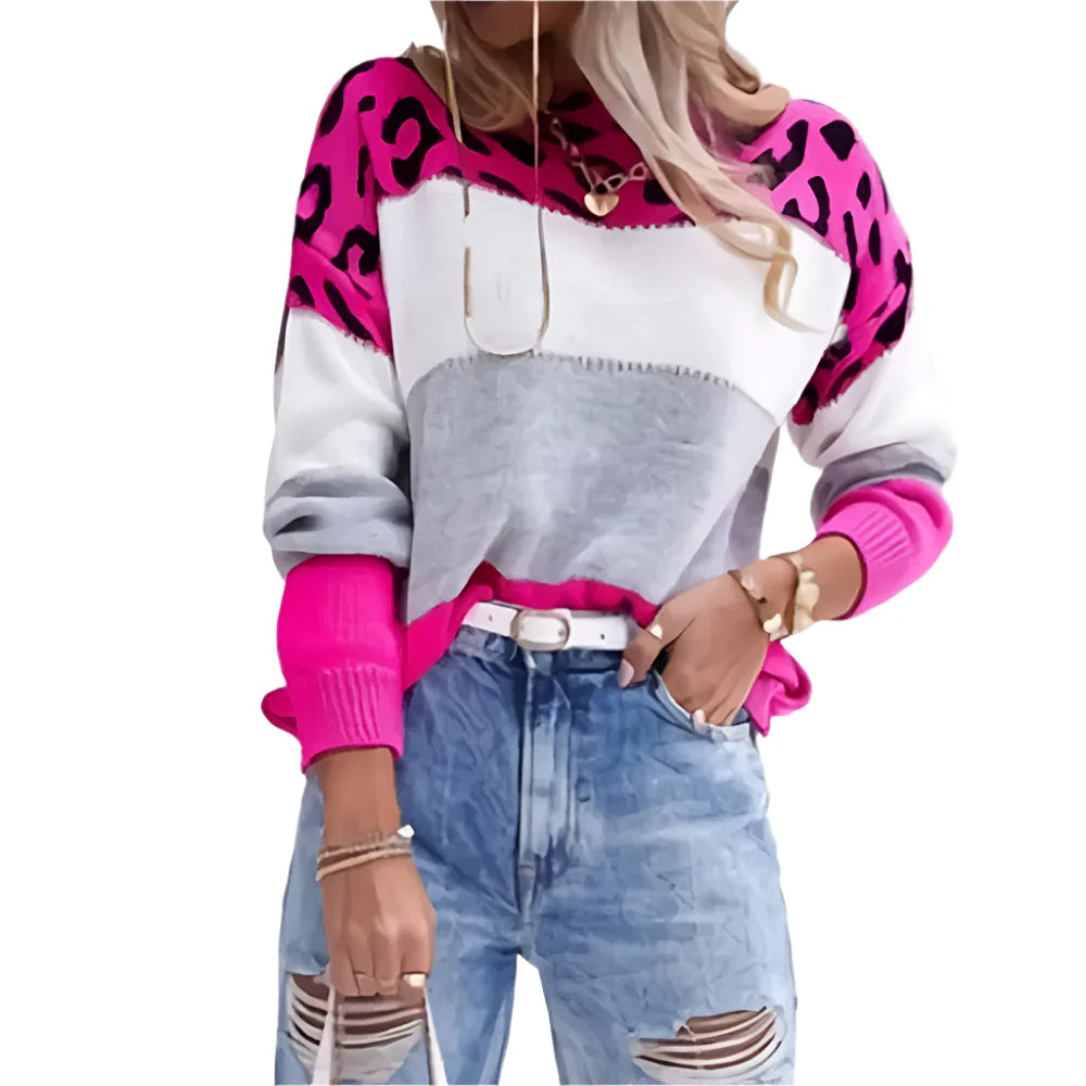 Francesca – Damenpullover mit Leopardenmuster und Blockfarben