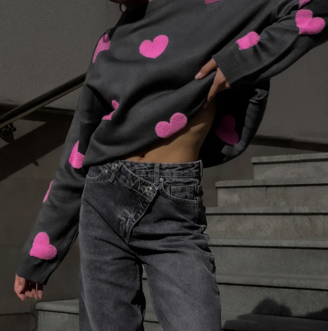 Übergroßer Pullover mit Herzmotiv für Damen