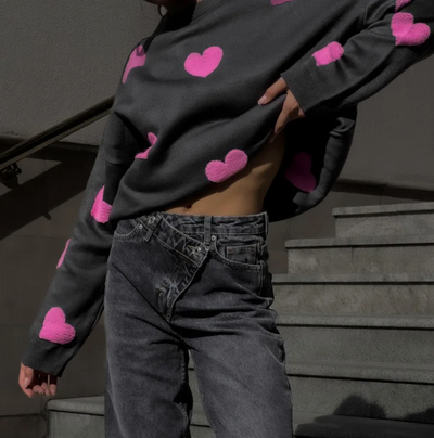 Übergroßer Pullover mit Herzmotiv für Damen