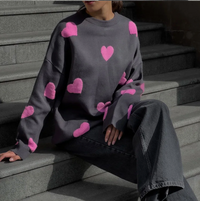 Übergroßer Pullover mit Herzmotiv für Damen