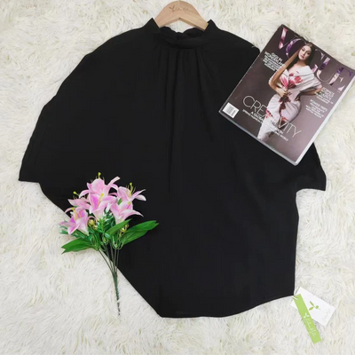 SpringStyle - schwarzes, einfarbiges oberteil mit kurzen armeln