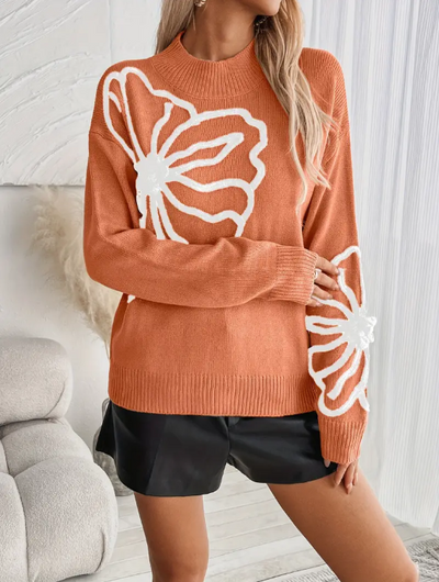 Kelsey – strickpullover mit blumenstickerei
