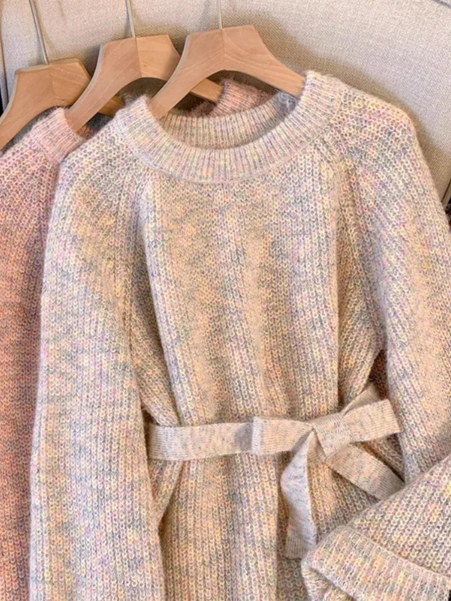 Lockeres Rundhals-Pullover-Kleid für Damen