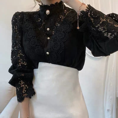 Bluse mit Häkelspitze | Puffärmel | Vintage-Romantik