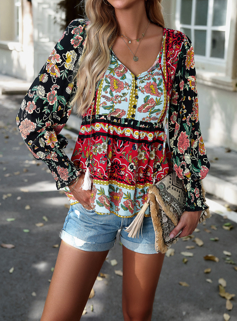 Sabine | Bluse mit Boho-Blumenmuster