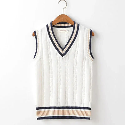 Dicker V-Ausschnitt ärmelloser Strickpullover