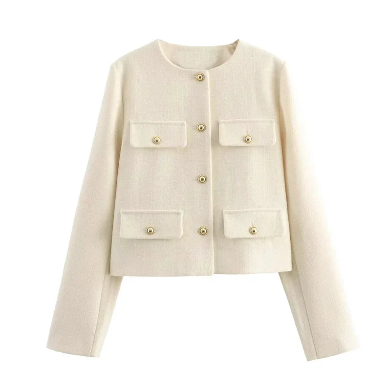 Kastenjacke | Goldene Knöpfe & Taschen-Details | Klassische Eleganz