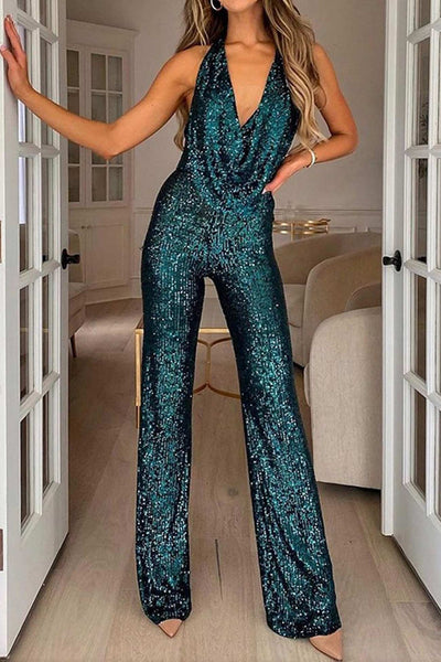 Rückenfreier Glitzer Jumpsuit