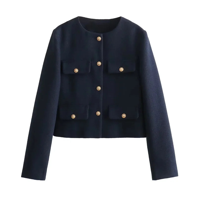 Kastenjacke | Goldene Knöpfe & Taschen-Details | Klassische Eleganz