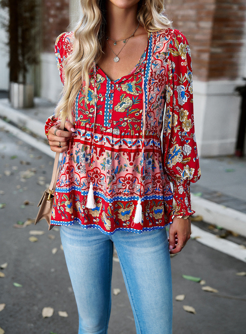 Sabine | Bluse mit Boho-Blumenmuster