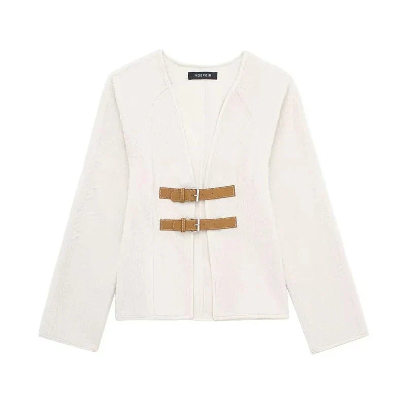 Zechariah | Weiße Vintage-Lederjacke für Damen