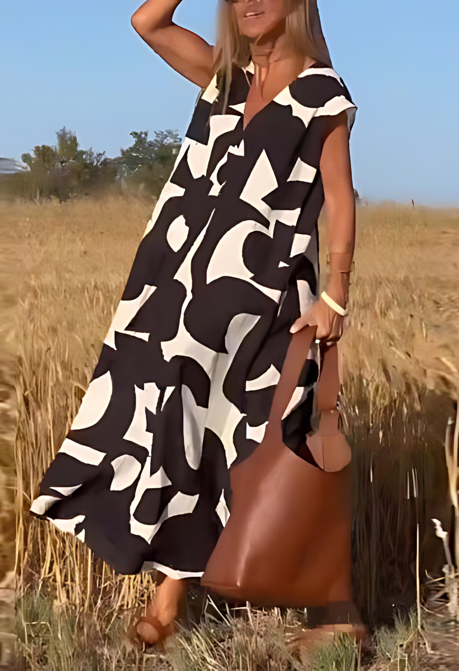 Selena® | Langes bedrucktes Kleid mit kurzen Ärmeln
