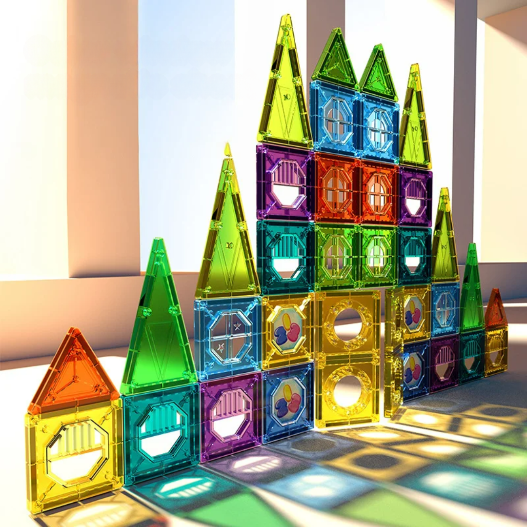 GlowTiles - Magnetisches leuchtendes Bauset – 69-teiliges STEM-Kreativitätsset für Kinder