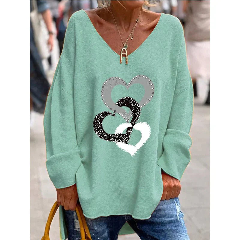 Übergroßer Pullover mit Herz-Print für Damen