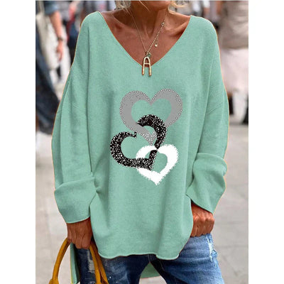 Übergroßer Pullover mit Herz-Print für Damen