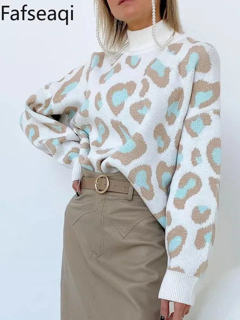 Pippa – dicker rollkragenpullover mit leopardenmuster