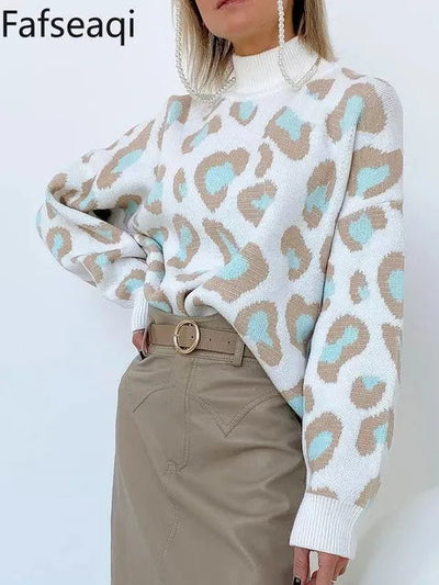 Pippa – dicker rollkragenpullover mit leopardenmuster