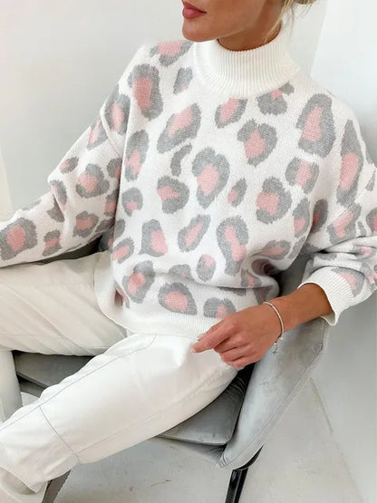 Pippa – dicker rollkragenpullover mit leopardenmuster
