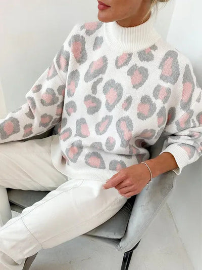 Pippa – dicker rollkragenpullover mit leopardenmuster
