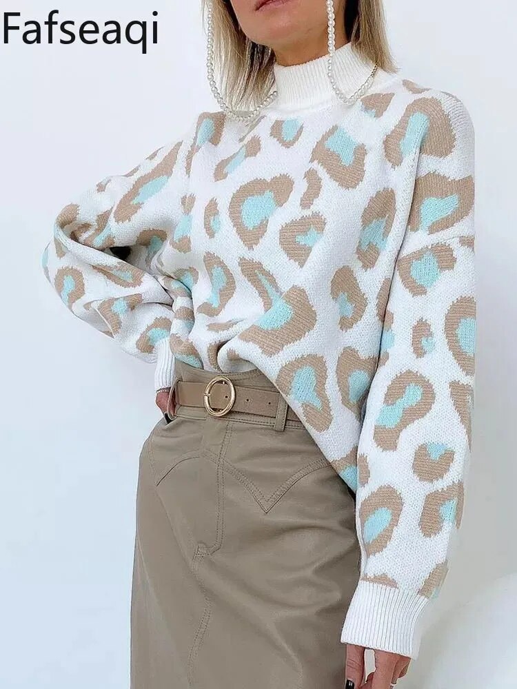 Pippa – dicker rollkragenpullover mit leopardenmuster