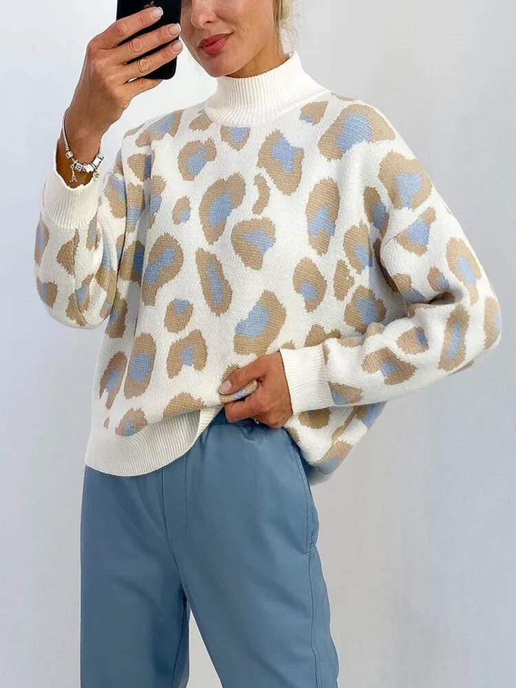 Pippa – dicker rollkragenpullover mit leopardenmuster