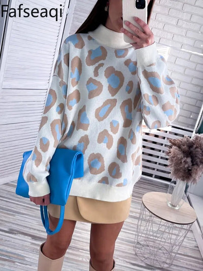 Pippa – dicker rollkragenpullover mit leopardenmuster