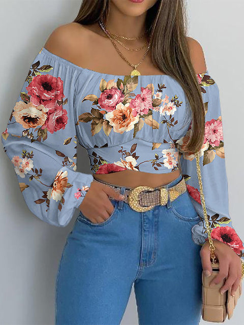 Schulterfreies Crop-Top | Lange Ärmel | Feminine Raffungen