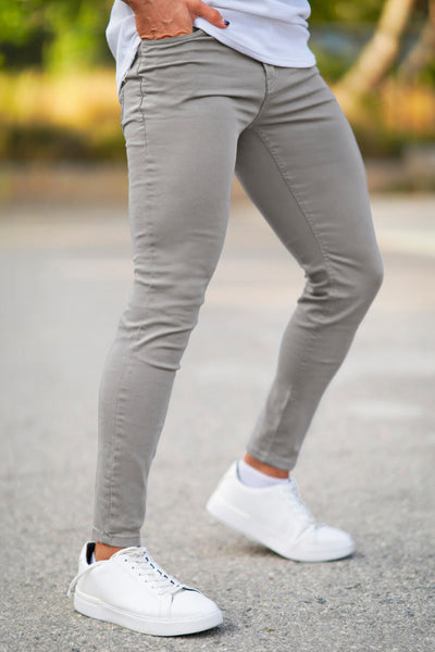 Hellgraue Schmale Herren Stretch Jeans