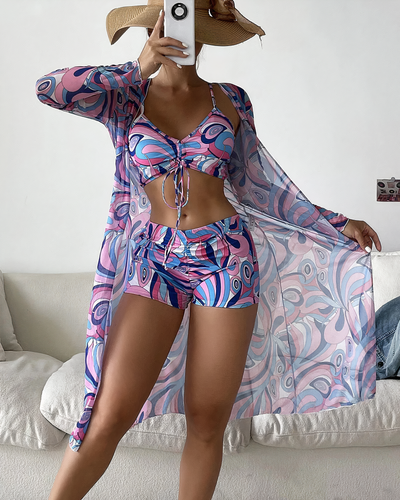 Fabiola® | Bedrucktes High-Waist-Cover-Bikini-Set