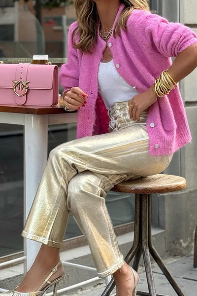 Maeve® | Goldfarbene Retro-Hose mit geradem Bein, losen Taschen und weiten Beinen