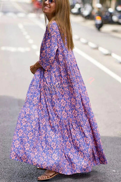 Valeria® | Modisches, bedrucktes Maxikleid mit halben Ärmeln, lockerem Swing-Stil
