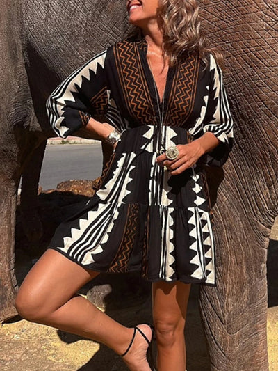 Sloane® | Zara Babydoll-Kleid mit elastischem Bund und Ethno-Print