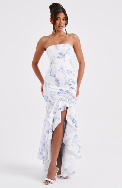 Angelina Maxikleid - Blumenmuster in Blau