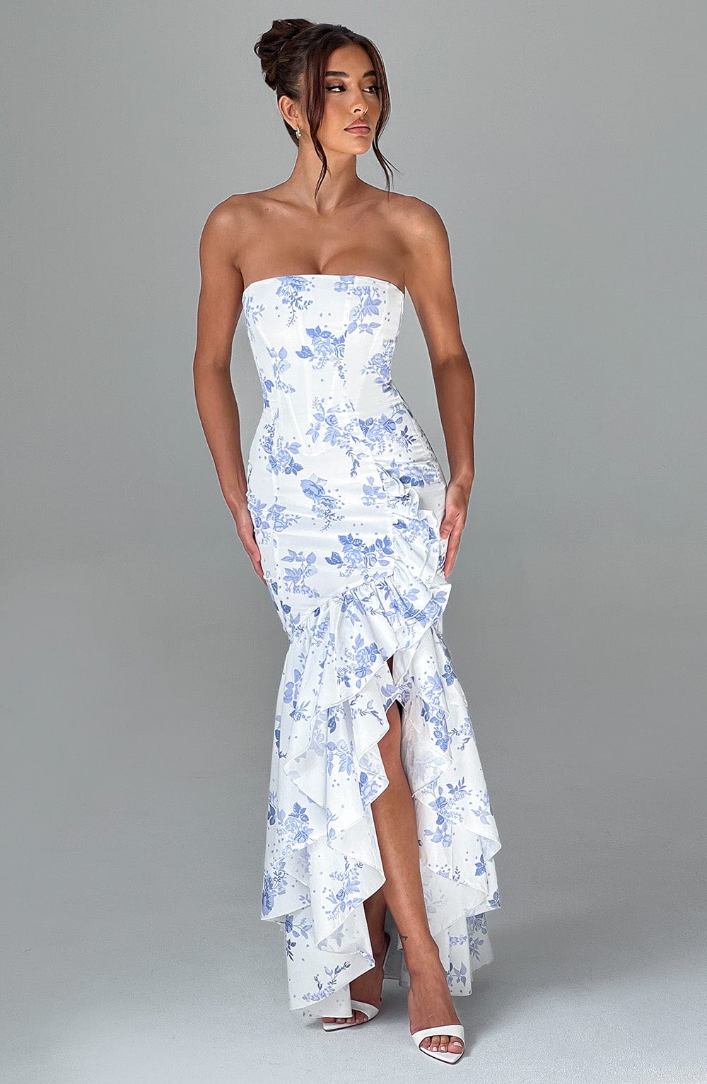 Angelina Maxikleid - Blumenmuster in Blau