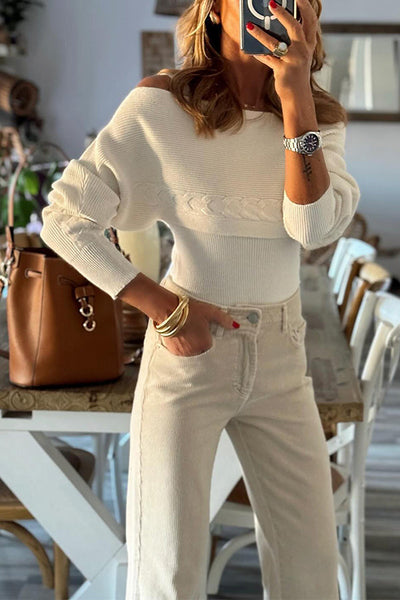 Mae® | Schulterfreier Slim-Fit-Pullover mit Bateau-Kragen