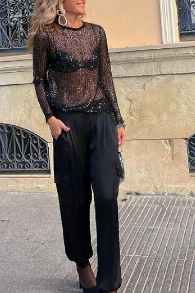 Dafne® | Langärmlige Shift-Bluse mit Pailletten von Keep It Shine