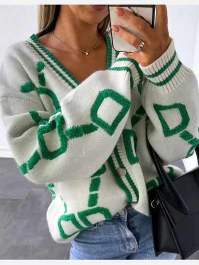 Zoe - kontrastierende strickjacke mit v-ausschnitt für den frühling