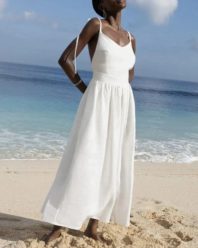 Maxikleid mit Spaghettiträgern | A-Linie | Sommerlicher Leinenlook