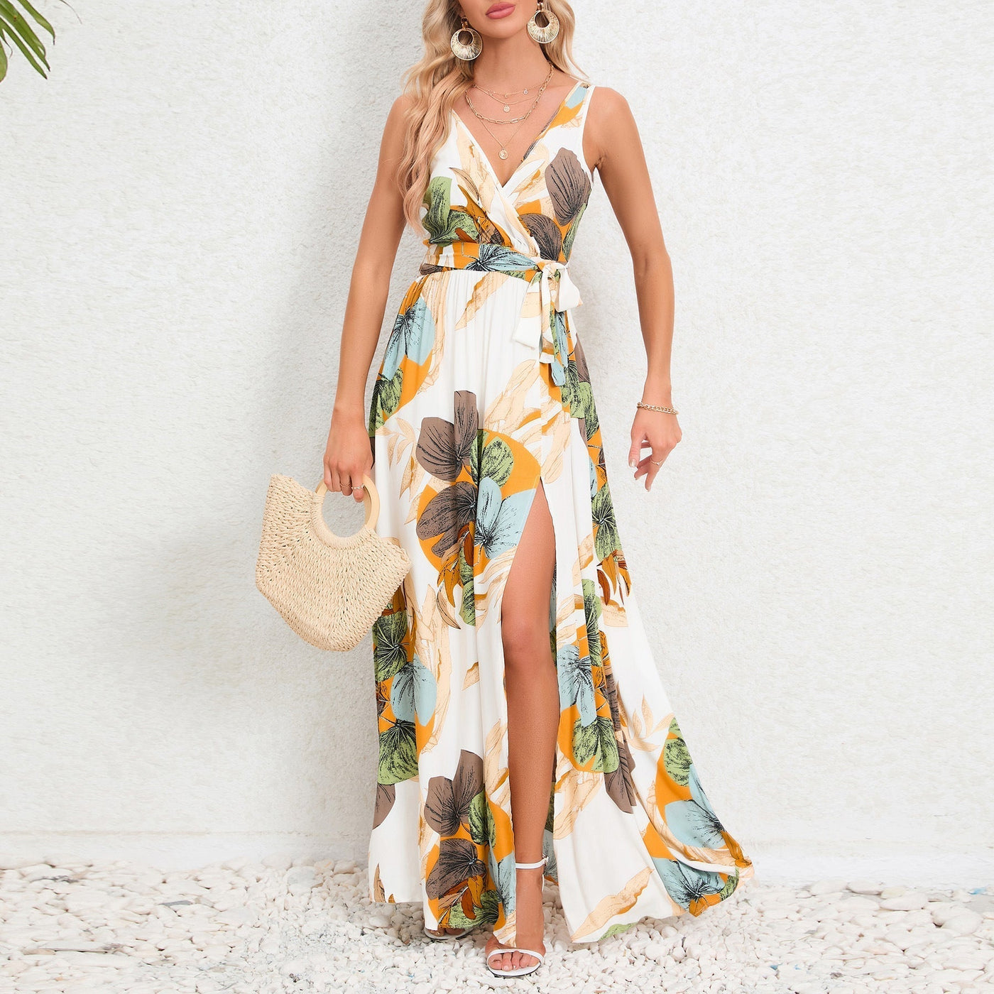 Soren | Sommerkleid mit Taille-Krawatten und Schlitz-Design