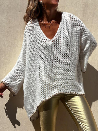 Roxanne® | Gestreifter Strickpullover mit lockeren Verzierungen