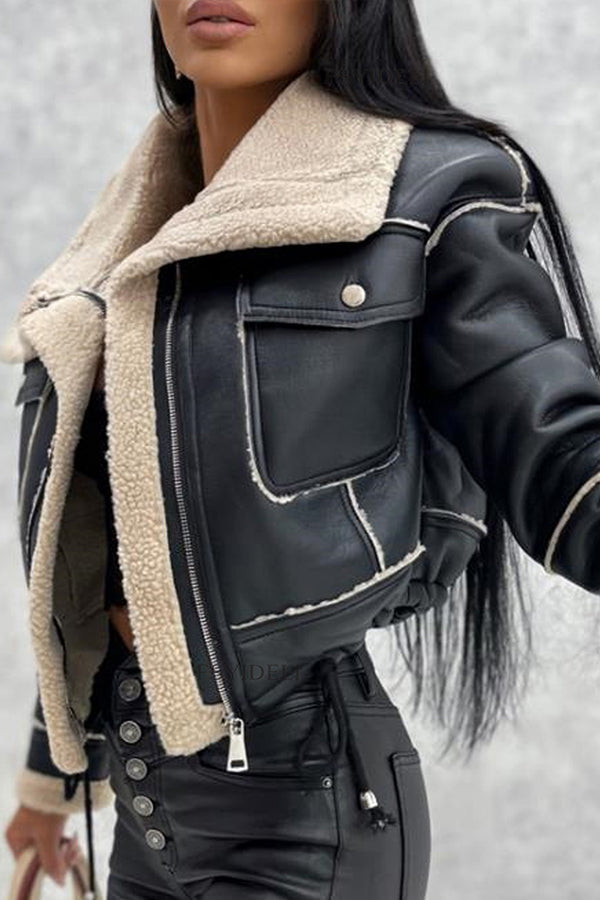 Lola® | Kurze Bikerjacke mit Reißverschluss aus Lammwolle