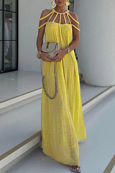 Barbara® | Modernes und raffiniertes Maxikleid mit drapierten Zöpfen aus Leinenmischung