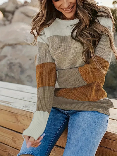 Bettina | Bunter Color-Block Crewneck Pullover